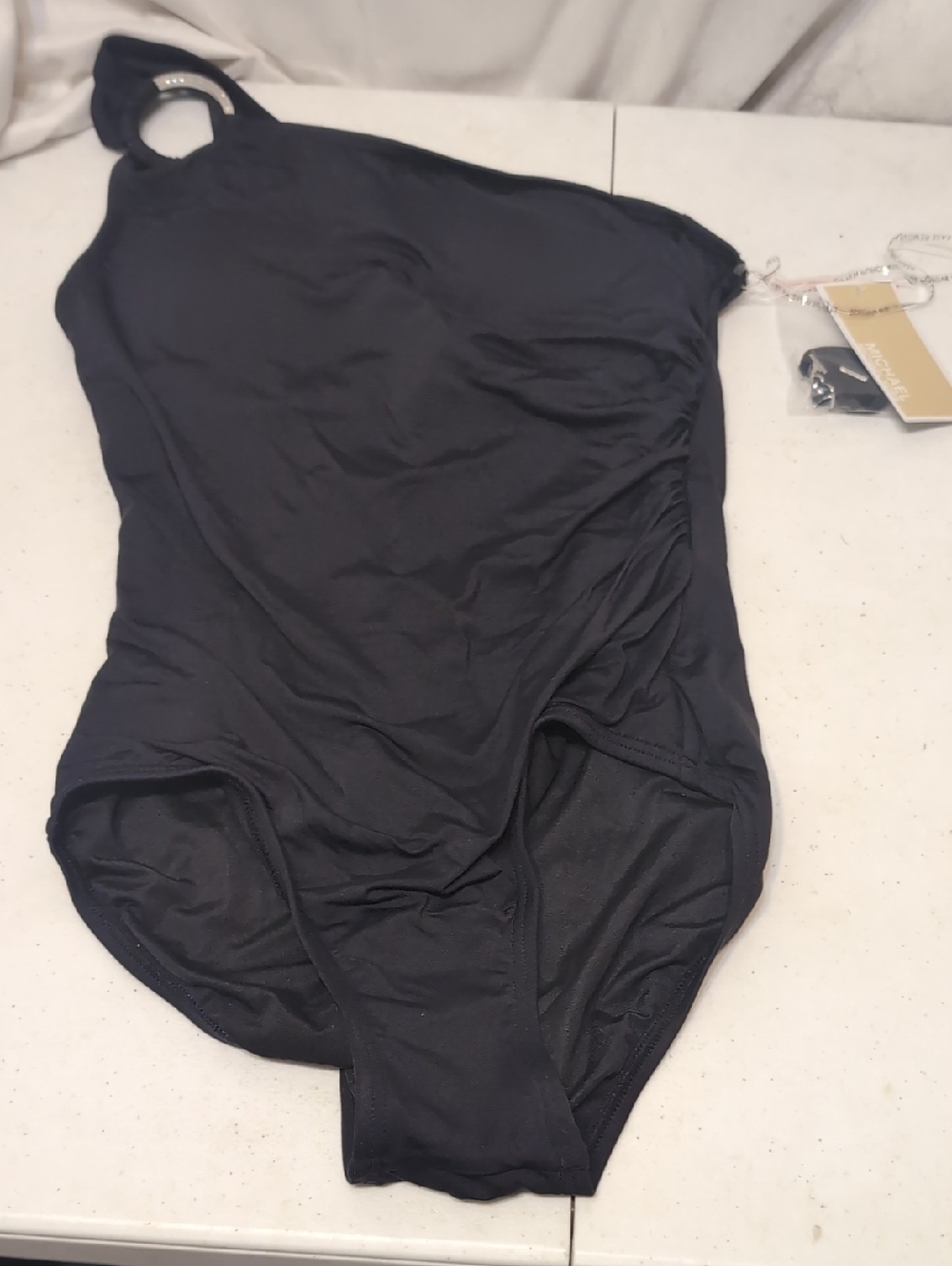 Michael Kors Black 1 Piece Roused Swimsuit One Shoulder Size 6.NWT